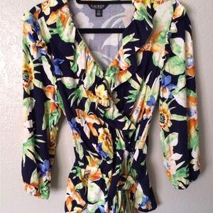 Ralph Lauren Floral Wrap Blouse - Navy, Green, Orange